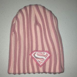 Pink beanie Super Girl logo